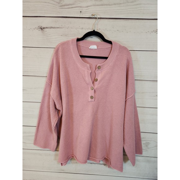 Heyson Women's Pink Knit Solid Long Sleeve 4 Button Henley Sweater Size 2XL - Picture 1 of 6